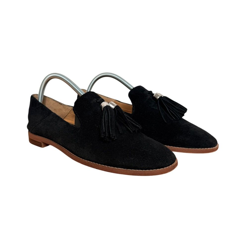 Franco Sarto Hadden Loafers Size 9.5 Leather Suede Black Tassels Neutral Preppy